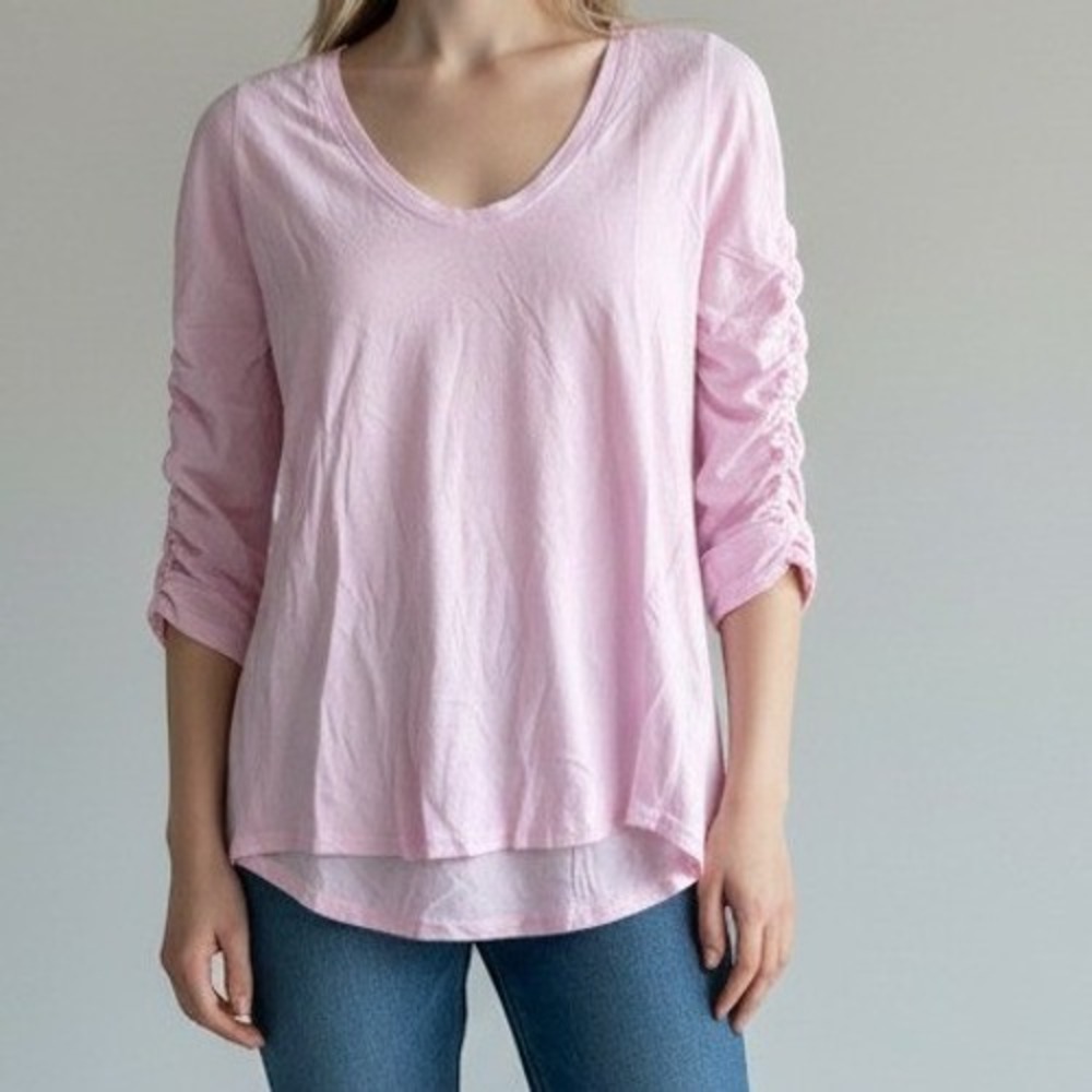 New Sundry T Shirt Pima Cotton Women Size 0 Pink Ruched Tee Pastel Summer USA